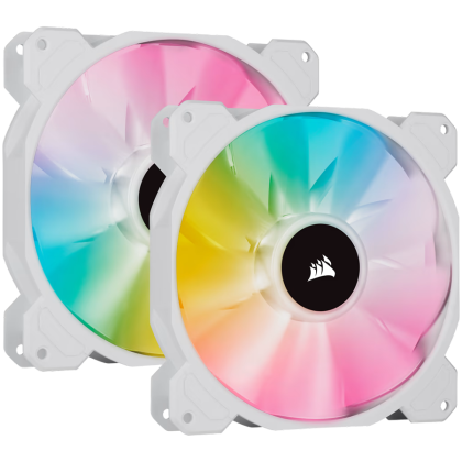 Corsair SP Series, White SP140 RGB ELITE, 140mm RGB LED Fan with AirGuide, Dual Pack with Lighting Node CORE, EAN:0840006637790