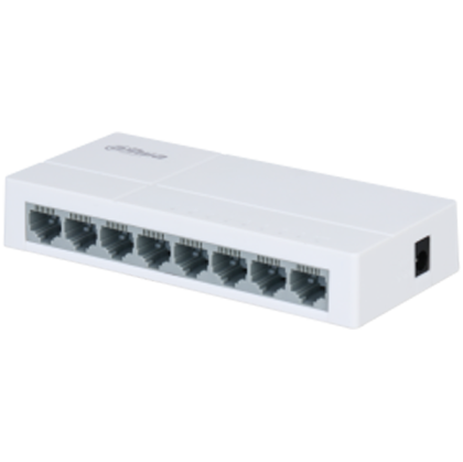 Dahua Fast Ethernet 10/100 cu 8 porturi, Switch Layer 2, Capacitate de comutare 1,6 GB/s, Dimensiunea tabelului MAC 1K. IEEE 802.3, IEEE 802.3u, IEEE 802.3ab, IEEE802.3x, 1,5 W