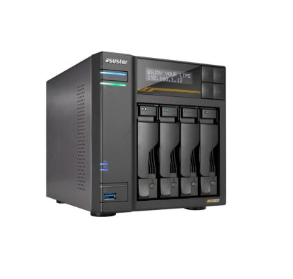 Мрежов сторидж Asustor Lockerstor 4 Gen3 AS6804T 4 Bay NAS, AMD Ryzen Embedded Quad-Core 2.3GHz (burst up to 3.8GHz), Dual USB 4 Ports, Dual 10GbE Ports, Dual 5GbE Ports, 16G ECC RAM DDR5 (Max. 64GB) 4x M.2 SSD Slots (Diskless), 2 x Type C, Black