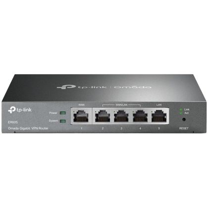 Router VPN Gigabit TP-Link ER605 Omada, 1 x G WAN, 1 x G LAN, 3 x WAN/LAN, 25K sesiuni simultane, 128 MB DRAM, SPI 16MB Flash, IPSec, L2TP, PPTP, OpenVPN, SPI Firewall, DoS, Protecție la trăsnet de 4 KV