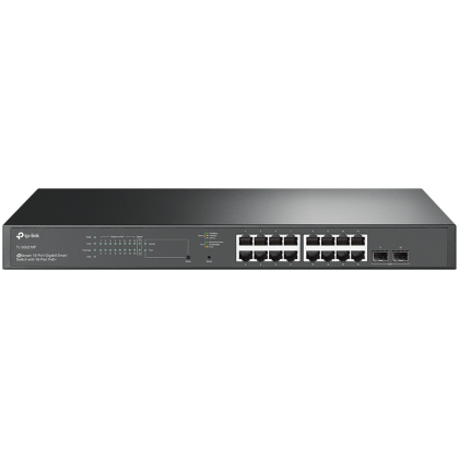 Switch Smart Gigabit TP-Link SG2218P Omada cu 18 porturi PoE+ cu 16 porturi, 16 porturi Gigabit 802.3af/at PoE+ și 2 sloturi Gigabit SFP, buget PoE total de 150 W, management centralizat în cloud prin web sau aplicația Omada, Rutare statică, VLAN, ACL, Qo