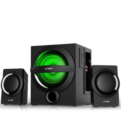 Boxe multimedia F&D A140X 2.1, 37W RMS (12Wx2+13W), 2x3'' Sateliți + 4'' Subwoofer, BT 5.0/AUX/USB/FM/LED multicolor/Telecomanda/Lemn/Negru