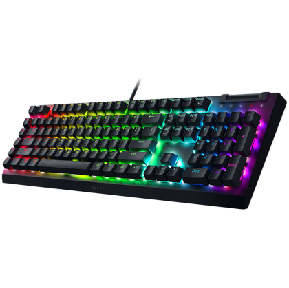 Tastatură mecanică pentru jocuri Razer BlackWidow V4 X, aspect SUA, comutator verde, Razer Chroma™ RGB, 6 taste macro, stabilizatori lubrifiați, rolă media