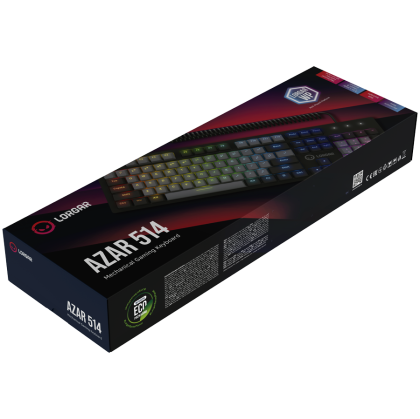 LORGAR Azar 514, Tastatură mecanică pentru jocuri cu fir, iluminare de fundal RGB, 1680000 variații de culoare, 18 moduri, număr taste: 104, 50M clicuri, comutatoare liniare de vis, cablu cu arc până la 3,4 m, plastic ABS+metal, capac magnetic, 450*136* 3