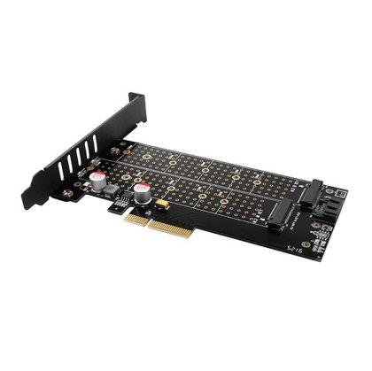 AXAGON PCEM2-DC PCI-E 3.0 4x - DUAL M.2 SSD (NVMe + SATA), dual voltage, up to 110mm SSD, fan + heatsink