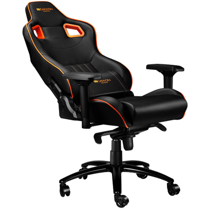 CANYON Corax GS-5, Scaun gaming, piele PU, spuma turnata la rece, cadru metalic, mecanism broasca, 90-165 grade, cotiera 4D, blocare inclinare, ridicare pe gaz clasa 4, baza metalica 5 stele, roata PU de 60 mm, negru+portocaliu .