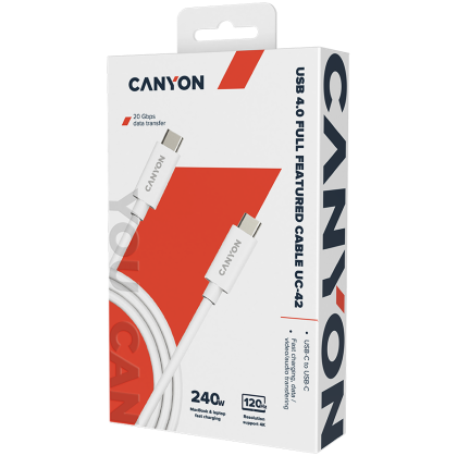 CANYON UC-42, cable, U4-CC-5A2M-E, USB4 TYPE-C to TYPE-C cable assembly 20G 2m 5A 240W(ERP) with E-MARK, CE, ROHS, white