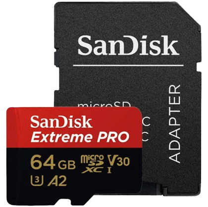 SanDisk Extreme PRO microSDXC 64GB + Adaptor SD + 2 ani RescuePRO Deluxe până la 200MB/s & 90MB/s Viteze de citire/scriere A2 C10 V30 UHS-I U3, EAN: 619659188573