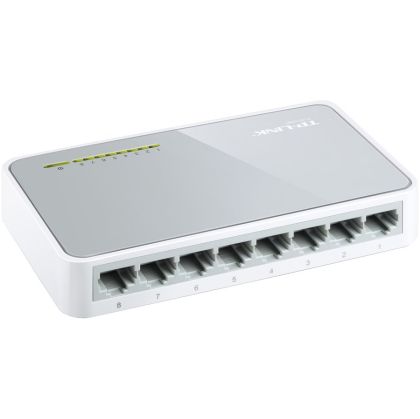 Switch TP-Link TL-SF1008D, 8-Port RJ45 10/100Mbps desktop switch, Fanless, LED indicator, Auto Negotiation/Auto MDI/MDIX, Plastic case