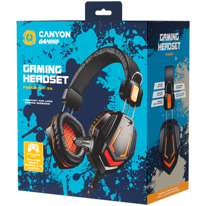 CANYON Fobos GH-3A, căști gaming mufă de 3,5 mm cu microfon și control al volumului, cu adaptor 2in1 de 3,5 mm, cablu 2M, negru, 0,36 kg