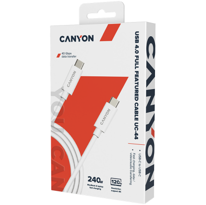 CANYON UC-44, cablu, U4-CC-5A1M-E, ansamblu cablu USB4 TYPE-C la TYPE-C 40G 1m 5A 240W(ERP) cu E-MARK, CE, ROHS, alb