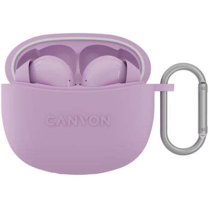 CANYON TWS-5, căști Bluetooth, cu microfon, BT V5.3 JL 6983D4, răspuns în frecvență: 20Hz-20kHz, acumulator EarBud 40mAh*2+Carcasă de încărcare 500mAh, lungime cablu tip C 0.24m, dimensiune: 58.5*52.91*25.51* mm, 0,036 kg, violet