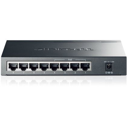 Switch TP-Link TL-SG1008P pentru desktop Gigabit cu 8 porturi cu 4 porturi PoE+, sursă de alimentare PoE de 64 W, Suportă putere PoE de până la 30 W pentru fiecare port PoE, 802.1p/DSCP QoS, IGMP Snooping, Plug and Play, oțelcaz