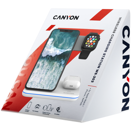 CANYON kablosuz şarj cihazı WS-303 15W 3'ü 1 arada Beyaz