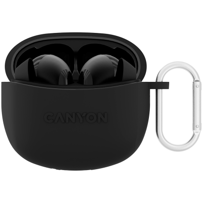 CANYON TWS-5, căști Bluetooth, cu microfon, BT V5.3 JL 6983D4, răspuns în frecvență: 20Hz-20kHz, acumulator EarBud 40mAh*2+Carcasă de încărcare 500mAh, lungime cablu tip C 0.24m, dimensiune: 58.5*52.91*25.51* mm, 0,036 kg, negru