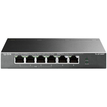 Switch PoE+ negestionat cu 4 porturi 10/100Mbps cu 2 porturi uplink 10/100Mbps, carcasă meta, suport pentru desktop, 4 porturi PoE+ compatibile 802.3af/la, 2 porturi uplink 10/100Mbps, comutatoare DIP pentru modul Extindere, modul de izolare și modul prio