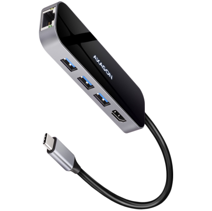 Hub Axagon Multiport USB 3.2 Gen 1. HDMI, Gigabit LAN și livrare de energie. Cablu USB-C de 20 cm.