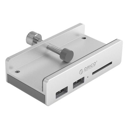 Hub Orico Port USB 3.0 HUB Clip Tip 2, cititor de card SD - intrare de alimentare aux Micro-USB, aluminiu - MH2AC-U3-SV