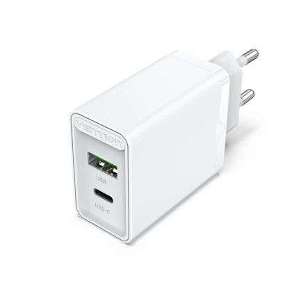 Încărcător rapid Vention Încărcător rapid de perete - QC4.0, PD Type-C + QC3.0 USB A, 20W Alb - FBBW0