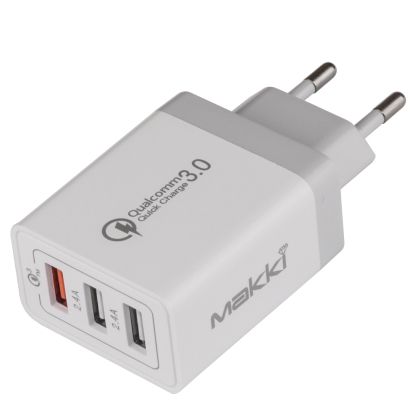 Makki Fast Charger - QC3.0+2xUSB 30W White - MAKKI-QC30W3