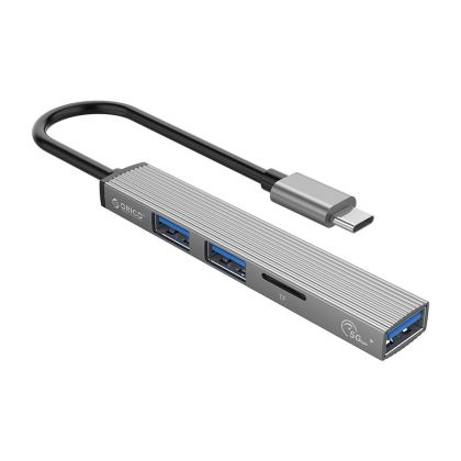 Hub Orico USB3.0/2.0 HUB 3 porturi + cititor de carduri TIP C, Aluminiu - AH-12F-GY