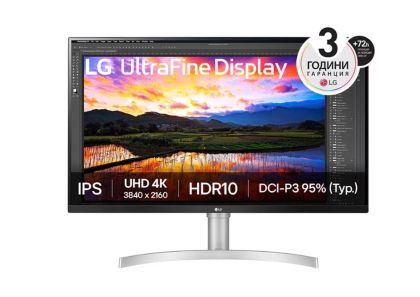 Монитор LG 32UN650K-W, 31.5" UltraFine UHD LED AG, IPS, DCI-P3 95%, 5ms, 350 cd/m2, 1000:1, 3840x2160, HDR 10, HDMI, DisplayPort, Radeon FreeSync, Dynamic Action Sync, Headphone out, Height, Tilt, Speaker, Black