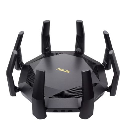 Рутер Asus Wireless Router, RT-AX89X, AX6000, 8x8 Dual-Band, Quad-Core 2.2GHz CPU, 256MB/1GB Flash/RAM, 10G port, SFP+ port, AiProtection Pro, Adaptive QoS, VPN server/client, IPTV, OFDMA, MU-MIMO, Beamforming, Link Aggregation, Port forwarding, AiMesh, B