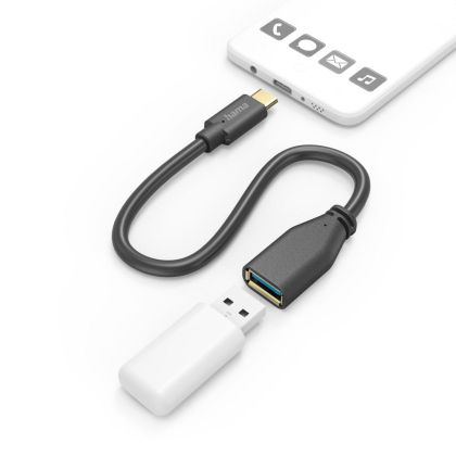 Hama USB Adapter Cable, OTG, USB-C Plug - USB-A Socket, 15 cm, black