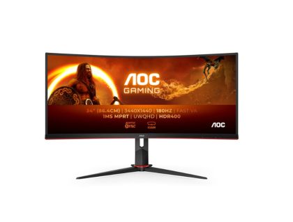 Монитор AOC CU34G2XP/BK, 34" Curved 1500R VA, WLED, 3440x1440@180Hz, 1ms GtG, 1ms MPRT, 430 cd/m2, 4000:1, 80M:1 DCR, Tilt, Height Adjust, Swivel, 2xHDMI, 2xDP, USB hub