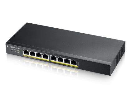 Комутатор ZyXEL GS1915-8EP, 8-port GbE PoE Smart hybrid mode Switch, standalone or NebulaFlex Cloud, 60 Watt 802.3at, desktop, fanless