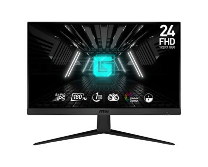 Monitor MSI G2412F, 23.8", IPS rapid, 1 ms, 180 Hz, AG, FHD 1920 x 1080, plat, 16:9, sincronizare adaptivă, VIZIUNE DE NOAPTE, Anti-pâlpâire, LUS BLUE LIGHT, Fără rame, 300 nits, 10200 HDMI: 1, 1020 (2.0b), 1x DP (1.2a), Tilt, VESA, 36M