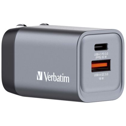 Încărcător Verbatim GNC-35 GaN încărcător 2 porturi 35 W USB A/C (UE/UK/SUA)