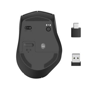 Mouse optic wireless HAMA MW-600, 2 receptoare USB-C/USB-A, 6 butoane, negru