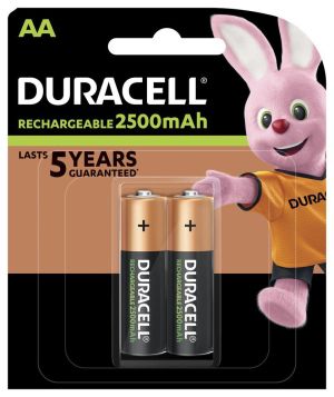 Rechargeable battery DURACELL R6 AA, 2500mAh NiMH, 1.2V, 2 pcs. pack 1.5V