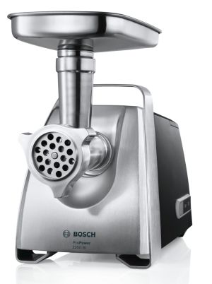 Месомелачка Bosch MFW68660, Meat mincer, ProPower 2200W, 4,3 kg/min, nr. 8, 3 sieves, kebbe attachment, juicer for soft fruits & vegetables, shredder with 4 drums, full inox tray, reverse function