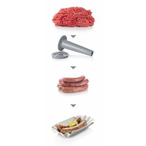 Месомелачка Bosch MFW68660, Meat mincer, ProPower 2200W, 4,3 kg/min, nr. 8, 3 sieves, kebbe attachment, juicer for soft fruits & vegetables, shredder with 4 drums, full inox tray, reverse function