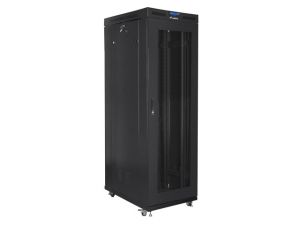 Комуникационен шкаф Lanberg rack cabinet 19" free-standing 27U/800x1000 (flat pack) with glass door lcd black v2