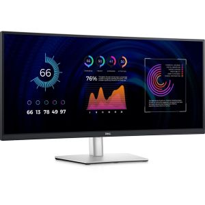 Monitor Dell P3424WE, 34" curbat, WQHD AG, IPS, 21:9, 5ms, 1000:1, 300 cd/m2, (3440x1440), 99% sRGB, HDMI, DP, USB-C PD de până la 90W, USB Hub 3.2, porturi KVM, RJ45, ComfortView Plus, înălțime reglabilă, pivotant, înclinat, negru