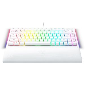 Razer BlackWidow V4 75% alb, tastatură pentru jocuri, aspect SUA, design interschimbabil la cald, aspect compact 75% cu carcasă din aluminiu, comutatoare mecanice (tactile), Razer Chroma RGB, rolă media dedicată cu 2 butoane media dedicate, cablu tip C de