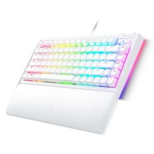 Razer BlackWidow V4 75% alb, tastatură pentru jocuri, aspect SUA, design interschimbabil la cald, aspect compact 75% cu carcasă din aluminiu, comutatoare mecanice (tactile), Razer Chroma RGB, rolă media dedicată cu 2 butoane media dedicate, cablu tip C de