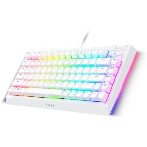 Razer BlackWidow V4 75% alb, tastatură pentru jocuri, aspect SUA, design interschimbabil la cald, aspect compact 75% cu carcasă din aluminiu, comutatoare mecanice (tactile), Razer Chroma RGB, rolă media dedicată cu 2 butoane media dedicate, cablu tip C de