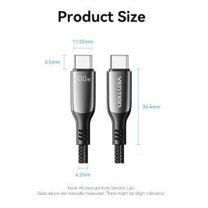 Vention USB2.0 Type-C/Type-C 100W, LED display 2m - CTKBH