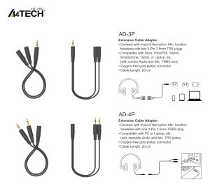 A4Tech Adapter AD-3P 3.5mm jack male - 2 х 3.5mm jack female