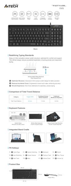 A4tech Fstyler FX70 Wired keyboard, low profile, scissor technology, Cyrillic, black