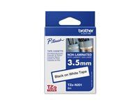 Brother TZe-N201 Tape, Black on White, Non Laminated, 3.5mm, 8m