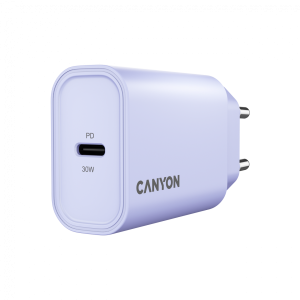 Canyon, PD 30W Travel Charger EU standard, Output: 5V3A, 9V3A, 15V2A, Max Power 30W, Purple, size: 87.8x39.8x23mm, weight: 62.3g