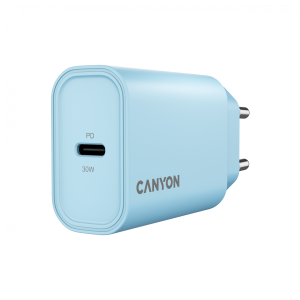 Canyon, PD 30W Travel Charger EU standard, Output: 5V3A, 9V3A, 15V2A, Max Power 30W, Blue, size: 87.8x39.8x23mm, weight: 62.3g
