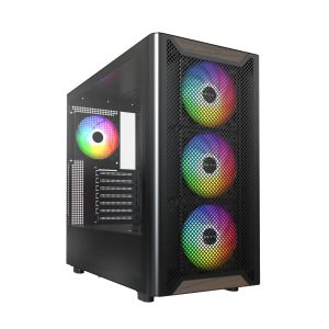 Montech Case ATX - XR Wood (B) - 4 x 120 mm ARGB Fans, Wood, USB-C, Black