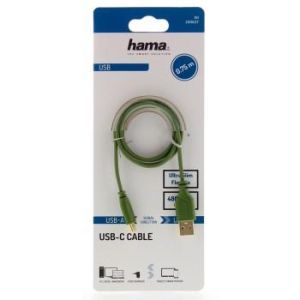 Cablu Hama Flexi-Slim USB-C - USB-A 2.0 tată, 0,75 m, verde