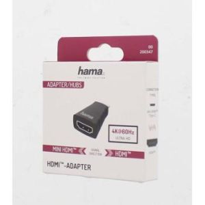 Adaptor HAMA 200347, Mini-HDMI tată - HDMI mamă, Ultra-HD, 4K, Negru